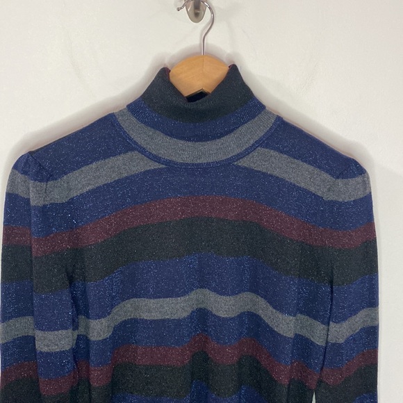 Lauren Ralph Lauren shimmering colorblock striped mockneck sweater size L - Picture 3 of 12